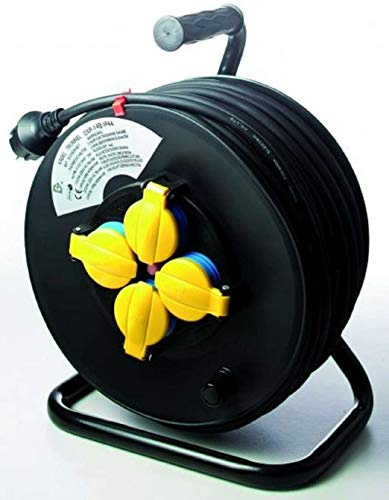 50 m 4-fach Schuko Kabeltrommel Baustellen Verlängerungskabel IP44 H07RN-F 3G1,5, schwarz gelb (für den Außenbereich und den Einsatz auf Baustellen) (1, 50 m Kabeltrommel GELB IP 44)