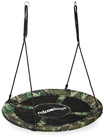 Relaxdays Camouflage Nest Swing, Round Saucer, for Kids & Adults, Holds up to 100 kg, Garden, 110 cm Ø, Dark Green