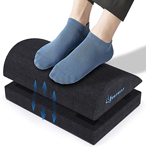 Mesqool Repose-pieds Réglable sous Bureau, Coussin Ergonomique avec Ruban Adhésif Magique pour Hauteur Ajustable, Mousse à Mémoire de Forme et Base Antidérapante, Voyages
