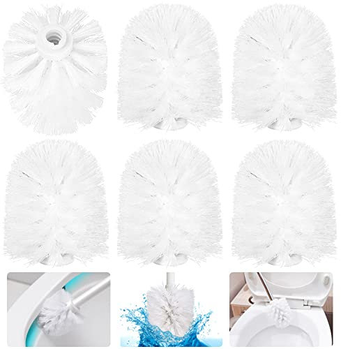 FIGFYOU 6 Pcs Replacement Toilet Brush Head, Easy Screw-On Universal Toilet Cleaning Brushes Head Loose Toilet Brush Head White Brush Head with Durable Stiff Bristles for Bathroom Accessories