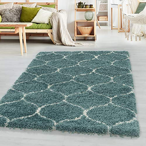 SIMPEX Hochflor Teppich, Skandinavisches Design, Teppich Blau, 280 x 370 cm, Teppich skandinavischen Stil, Teppich Wohnzimmer