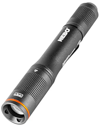 NEBO Columbo Flex 100 Taschenlampe in Stiftgröße, schwarze LED-Inspektion/Arbeitsleuchte, AAA-Batterie, mit 4-fach verstellbarem Zoom
