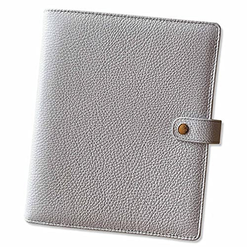 SinnWunder® Premium Ringplaner-Mappe mit 6 Ringen - nachfüllbar - aus geschmeidigem, italienischem Leder - Größe Din A5 - Farbe Steingrau
