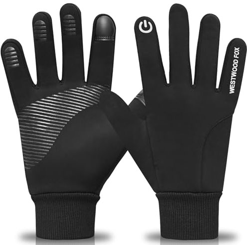 WESTWOOD FOX Winter-Fahrradhandschuhe, Touchscreen-Handschuhe, Winddicht, Herren/Damen, Thermo-Laufhandschuhe, rutschfest, warmes Fleecefutter, zum Wandern, Autofahren, Klettern (Schwarz, M)