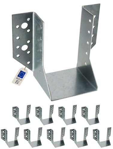 10 Sabots de charpente à ailes extérieures Connecteurs de poutres - Acier galvanisé - Larg 70 x Ht 127 mm - Fabriqué en Europe