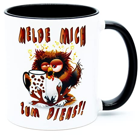 Melde mich zum Dienst Montags Tasse mit Spruch Lustig Handwerker Arbeit Büro Geburtstag Geschenke Kollegin Kollege Becher Kaffeetasse witzig Männer Bier Schnaps Saufen Zubehör Gadgets