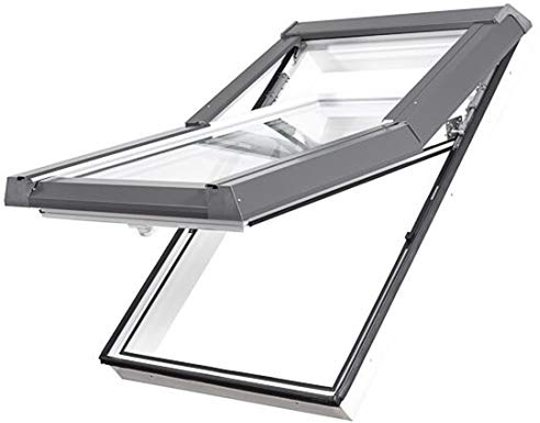 Fenêtre de toit en plastique 94 x 118 cm - Fenêtre basculante SKYLIGHT PVC avec double vitrage et cadre de recouvrement pour tuiles