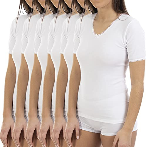 Lacotex Camiseta Interior Termal de Mujer | Camiseta Manga Corta y Cuello Pico Térmica | Confort y Protección Térmica Interior | Pack Ahorro 6 Unidades | L104