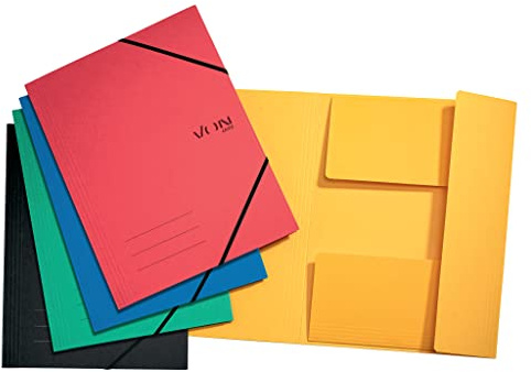 Von Leitz 5-pack hörnspännmapp A4 med gummibandslås, flexibel kartong, för 150 ark, silvertryck, lätt mapp för skola och hushåll, flerfärgad, 30081099