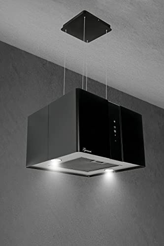 Capó de isla GURARI GCH I 331 45 BL PRIME, capó de isla de recirculación 45 cm, capó de techo, 1000 m³/h, negro, cristal negro, 4 niveles, pantalla, iluminación LED