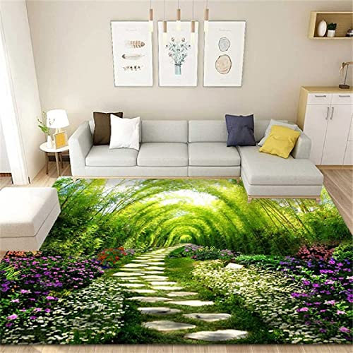 Teppich Wohnzimmer Urwald, Grüner Bambus Teppich Waschbarer rutschfest, teppiche Moderne, Teppich Kinderzimmer, Deko Wohnzimmer Schlafzimmer Carpet, 120 x 170 cm