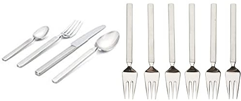 Alessi 4180S24 Dry Besteckset 24t teilig aus Edelstahl, Silber & 6 Stück Kuchengabel Dry