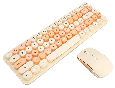 Cuifati Ensemble de Souris Clavier sans Fil, Clavier de Jeu Punk Couleur 68 Touches avec Souris Réglable 1600 DPI, Combo Clavier Souris Mignon pour Fille (Couleur mélangée Fauve)