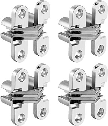 Cerniere Nascoste, Cerniera a Croce, Cardini Nascosti, Cerniere Invisibile, Cerniere a Croce per Porte Pieghevoli Invisibili a 180 Gradi, per Mobili, Hardware, Porte in Legno, Scatole di Legno,4Pcs