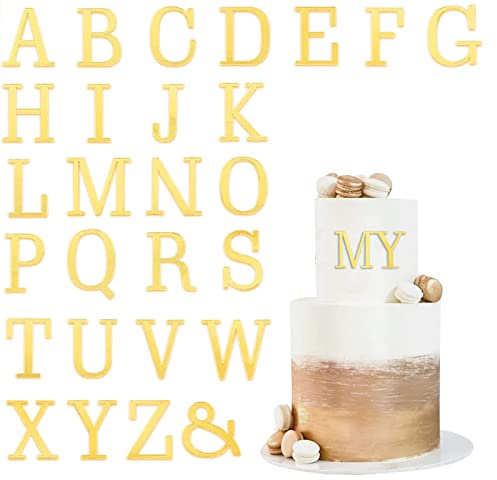 IOSPKKIO® 54Pcs Buchstaben Deko Torte Gold Kuchen Dekoration Geburtstag Acryl 2 Sets A-Z 3D Tortendeko Großbuchstaben Tortenaufsatz DIY Set für Party Feier Hochzeit