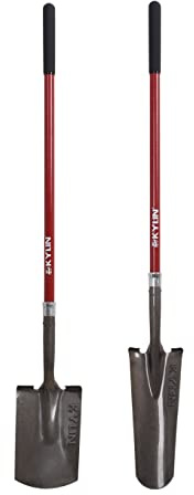 KYLIN Heavy Duty Long Fiberglass Handle Shovel 2-Piece Set, for Digging, Gardening, Cleaning Out Ditches, Digging Narrow Trenches, Laying Drains, Pipes and Cable Channels and Landscaping Industry.