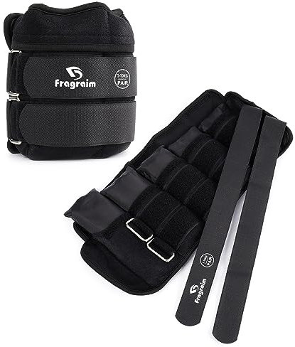 Fragraim Gewichtsmanschetten, Verstellbares Gewichte für Beine und Arme, 1 kg-5 kg (pro Knöchel)/ 2 kg-10 kg (pro Paar), (2er Packungen), Handgelenk Gewichte, Knöchelgewicht - Schwarz
