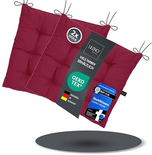 LILENO HOME 2er Set Stuhlkissen 29 Bordeaux (40x40x6 cm) - Sitzkissen für Garten, Küche oder Esszimmer - UV-beständige Indoor u. Outdoor Stuhlauflage als Stuhl-Kissen (Linda FUM)
