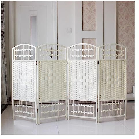 Rattan Kinderzimmer Paravent Trennwand, Kleiner Paravent Für Den Spielbereich Bewegliches Haustiergehege Japanischer Raumtrenner Faltbarer Sichtschutz Für Kinderzimmer, Bibliothek (Farbe : White-4 Pa