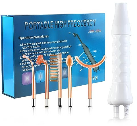 Alta Frecuencia Facial - Máquina Profesional - Elimina Arrugas, Acné y Alopecia - 5 Electrodos - Microdermoabrasión - Luz LED - Microsonic Device - Estimulación - Belleza - High Frequency Wand