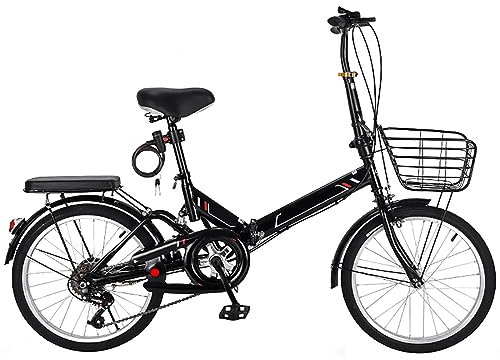 JTBDWOSK Faltbares Fahrrad 20/22 Zoll Klappfahrrad Rahmen aus Kohlenstoffstahl Klapprad V Bremse 7 Geschwindigkeit Schnellfaltsystem mit Rücklicht und Autokorb,Schwarz,20in