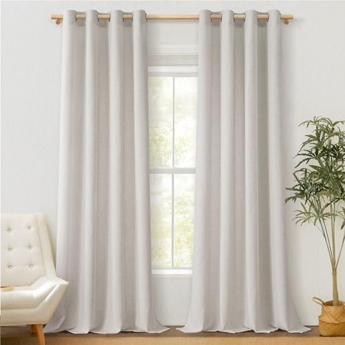 MRTREES Leinen Gardinen Landhausstil Vintage Halbtransparent Curtains Living Room Vorhang Leinenoptik mit Ösen 2er Set, 245 cm Lang, 140 cm Breit, Wohnzimmer Vorhänge Gardine Balkontür Innen