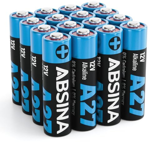 ABSINA 27A 12V Batterie für Garagentoröffner und vieles mehr | 16er Pack Batterien A27 12 Volt Alkaline mini - Auslaufsicher & mit langer Haltbarkeit