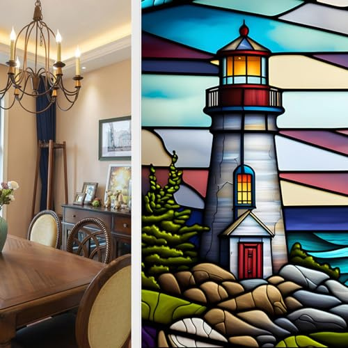 BBTISG 2 Pcs Privacy Stained Glass Window Film, 45 * 100cm Removable Static Stickers for Home Office Bathroom (Style 10)