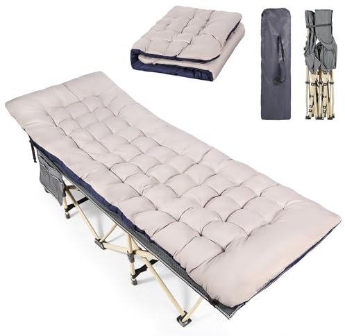REDCAMP Campingbett Feldbett Klappbar mit Auflage, XXL 190 x 71 x 49 cm Faltbar Feldbettauflage mit Matratze Topper für Camping Garten Innen Outdoor, Cremeweiß