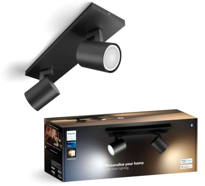 Philips Hue White Ambiance Runner 2er Spot, schwarz, 2x5W GU10 inkl. Dimmschalter, dimmbar, alle Weißschattierungen, steuerbar via App, kompatibel mit Amazon Alexa (Echo, Echo Dot)