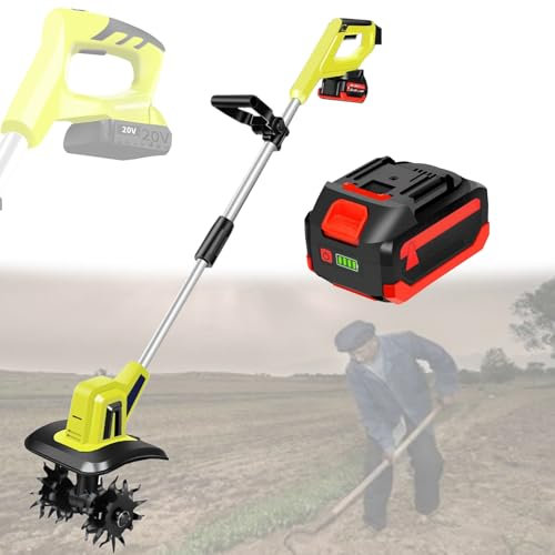 Quixnova Motozappa elettrica da Giardino, motozappa da Giardino Senza Fili da 20 V Potente coltivatore del Terreno, Alimentato a Batteria da 4000 mAh, per Giardini, orti