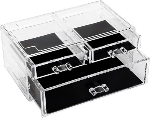 Sea Team Clear Makeup Organizer con Espositore Cosmetico Acrilico 1 Grande, 2 Piccoli Cassetti
