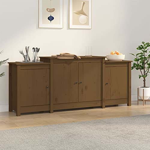 Somanki Sideboard Honigbraun 164x37x68 cm Massivholz Kiefer, Kommode Schlafzimmer, Kommoden & Sideboards, Wohnzimmerschrank, Flur Kommode, Zimmer Möbel - 821495