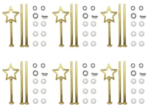 Koomuao 6 Set Etageren stangen Set Gold,Etagere Zubehör 2 bis 3 Etage Für Hochzeitstorte ,Tortenhalter Etageren Zubehör Star, Moonmit Schrauben und Unterlegscheiben,für Dessertdisplay (Star-3Etage)
