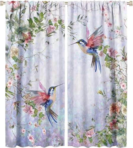 Vorhang Kinderzimmer Tiere Vögel Kinder Vorhänge Mit Ösen Polyester Gardinen Thermovorhang Blickdicht Ösenschal Kindergardinen 280X180 cm (B + H) Für Wohnzimmer,2Er Set-204311341