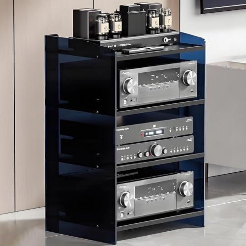 HiFi Rack HiFi Aperto Multifunzione Per Soggiorno Ufficio, Mobile Per Stereo Hi Fi, Audio AV Tower Media Stand, Con Portaoggetti, Lunetta In Acrilico For Giradischi, For Soggiorno, Sala Giochi(Black,H