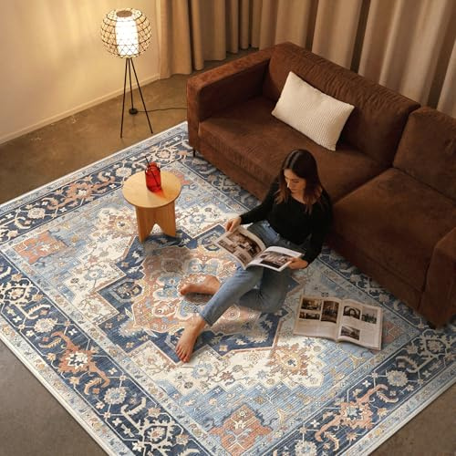 BEIMO Tappeto Salotto Pelo Corto Vintage, Tappeto Camera Da Letto, Tappeti Antiscivolo Lavabile, Grande Tappeti Persiano per Cameretta, Soggiorno, Sala, Blu, 200x290cm