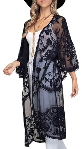 Shuanghao Mujer Verano Sexy Ropa Vestido de Playa Encaje Coverups Camisolas y Pareos de Bikini Baño Largo Suelto Suave Cómodo Floral Gasa Traje Camiseta Camisa Punto Túnica Girl