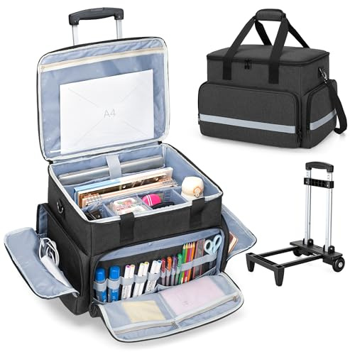 CURMIO Borsa per Insegnante con Ruote, Borsa da Lavoro per Insegnanti con Trolley e Manica Imbottita per PC portatili Fino a 14, Nero