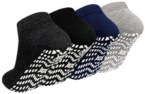ZAKASA Calcetines Antideslizantes Hombre Tobilleros: Calcetines Antideslizantes de Algodón y Transpirables Hospital para Personas Mayores EU 43-46 Mixcolor-4 pares