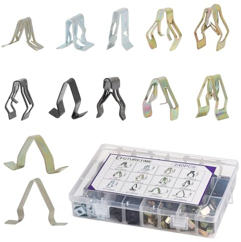 EFUTURETIME 240 Pezzi Clip Cruscotto Auto, 12 Tipi Clips Metallo | per Sedili Pannelli