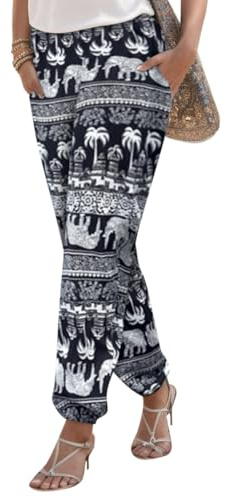 Minetom Pantalon Sarouel Femme Boho Sport Taille Haute Bouffant Pants pour Pilate Hippie Yoga Fitness Danse Pyjama Ete Plage A Fleur 01 M