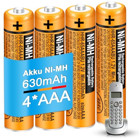 HHR-65AAABU Batterie 630mAh AAA Akku Wiederaufladbare für Panasonic Telefon | 4 Stück 1,2 V NI-MH Aufladbare Batterien für Schnurlose Telefon Gigaset