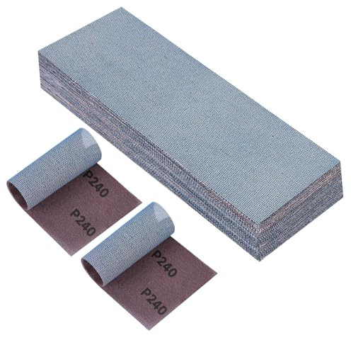PMIQSA 25 Pcs Mesh Sanding Sheets 80x230mm Grit 240 Hook and Loop Strips | for Orbital Sander Hand Block Anti Blocking Grinding Polishing Sandpaper Wood Furniture