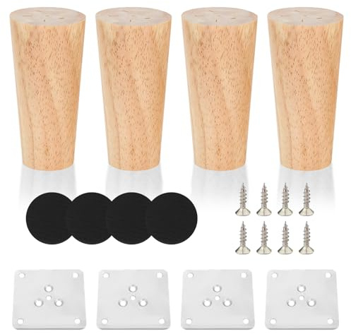 Qalviora 4 Pack Wood Furniture Legs with Protectors and Screws, 10cm Modern Vintage Tapered Furniture Feet, Replacement Sofa Legs, Feet for Furniture Chair Cabinet Bed Dresser