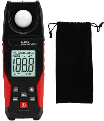 Qcwwy Light Messer Digital Illuminance Messgerät, Photometer -Leichtsinn -Tester mit LCD -Anzeige 0,1 Bis 200000 Lx Handheld Light Helligkeitsmessungsteuer für die Fotografie