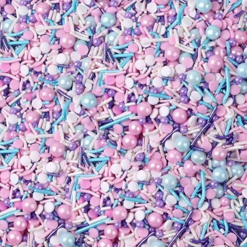 Morofme Bunte Streusel 238g/8.4Oz，Blau Rosa Lila Zuckerstreusel Essbare Perlen, Streusel Tortendeko für Eisbecher, Desserts, Kekse, Kuchen, Desserts Dekor für Geburtstag Party Hochzeit Weihnachten