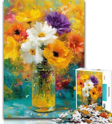 Puzzle 1000 pièces Fleurs dans Un Vase Peinture Puzzles 1000 pièces pour Adolescents Cadeaux, Défi Difficile avec des pièces entièrement emboîtables de Formes aléatoires 50x75cm