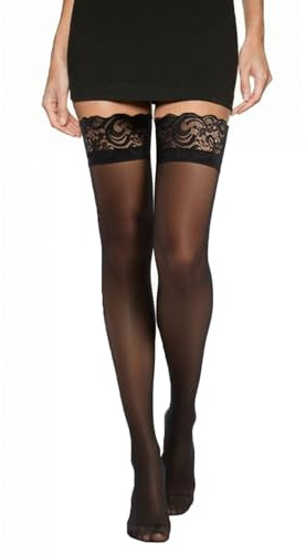 Mennyback 1 Pair Women'S Hold Up Stockings – Ultra Sheer 20D Black Thigh High Lace Top Stocking Hold Ups Thigh High Stockings ，BlackLace Tights Black StockingFor A Smooth All-Day Wear
