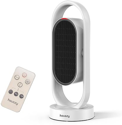 Houszy 1800W PTC Ceramic Fan Heater with Ventilation Mode, Dust-Proof Filter, Thermostat 25–35°C, 90° Oscillation, LED Indicator Light, Hidden Handle, Tip-Over & Overheat Protection